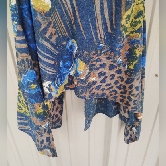 Womens Long Sleeveless Abstract Indigo Blue Leopard Print Vest Size Large Boho - Picture 6 of 6